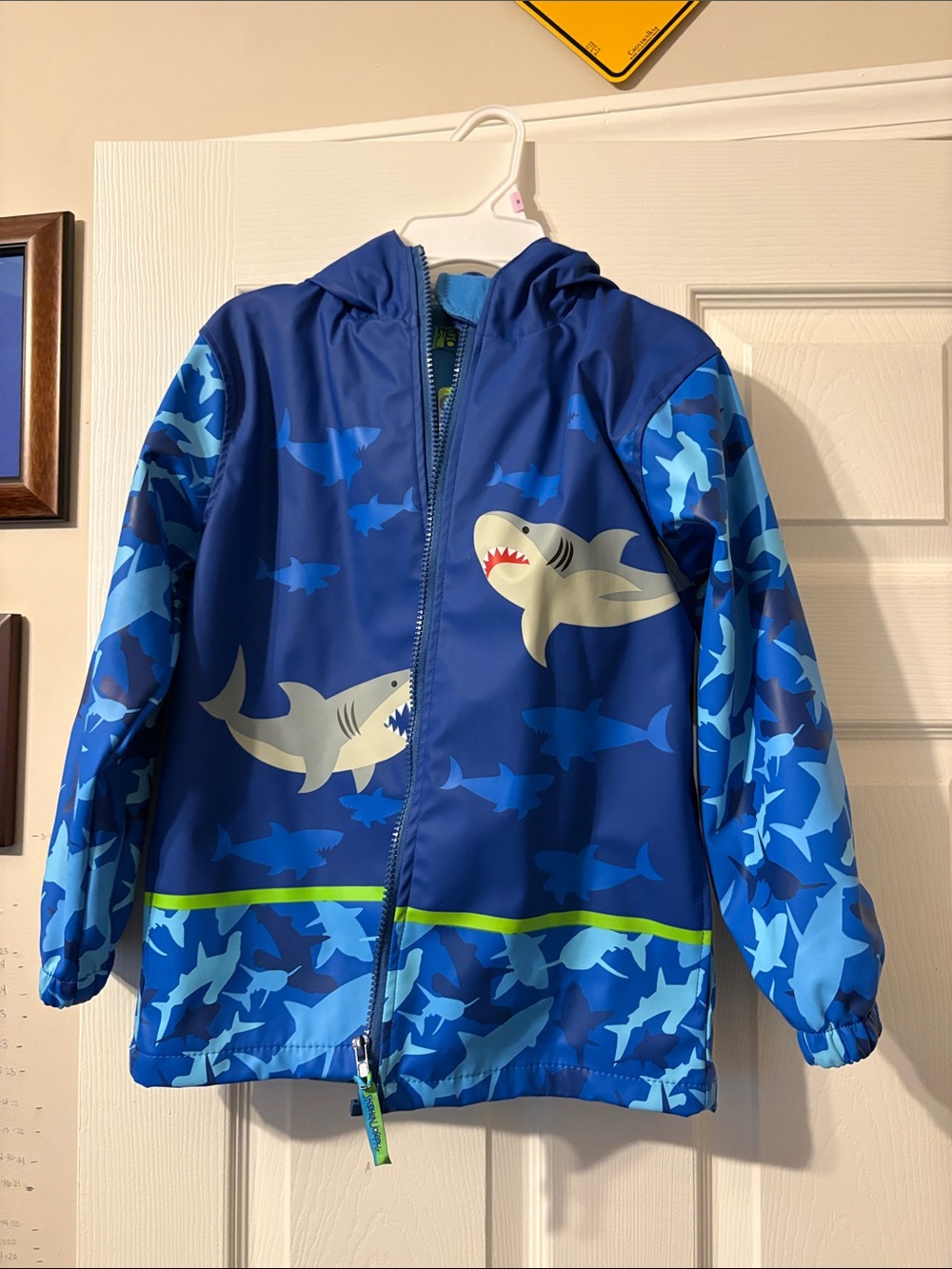 Kids Blue Shark-Print Raincoat with Hood